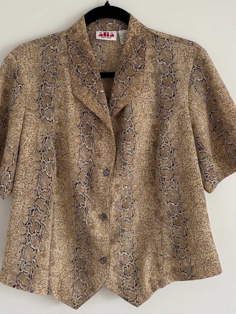 Vintage Alia Petites Short Sleeve Snake Print Blouse